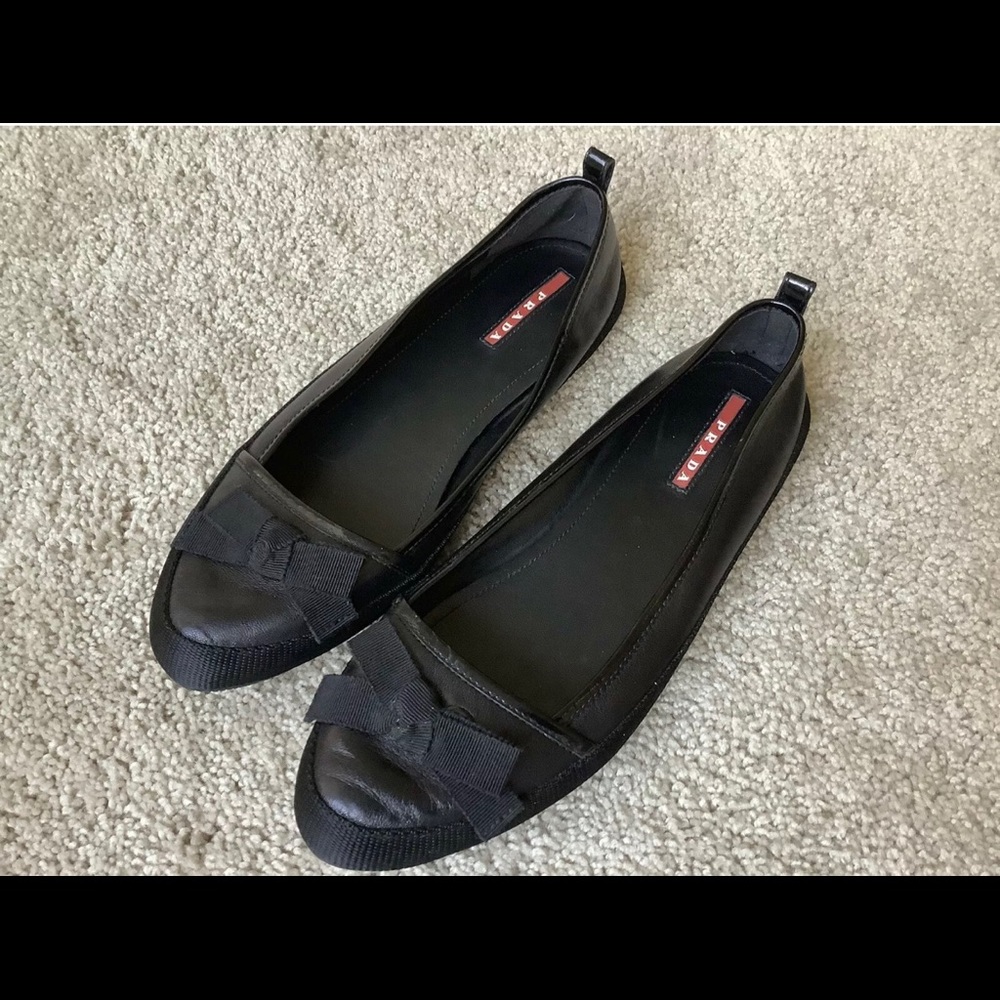 Prada Black Bow Ballet Flats